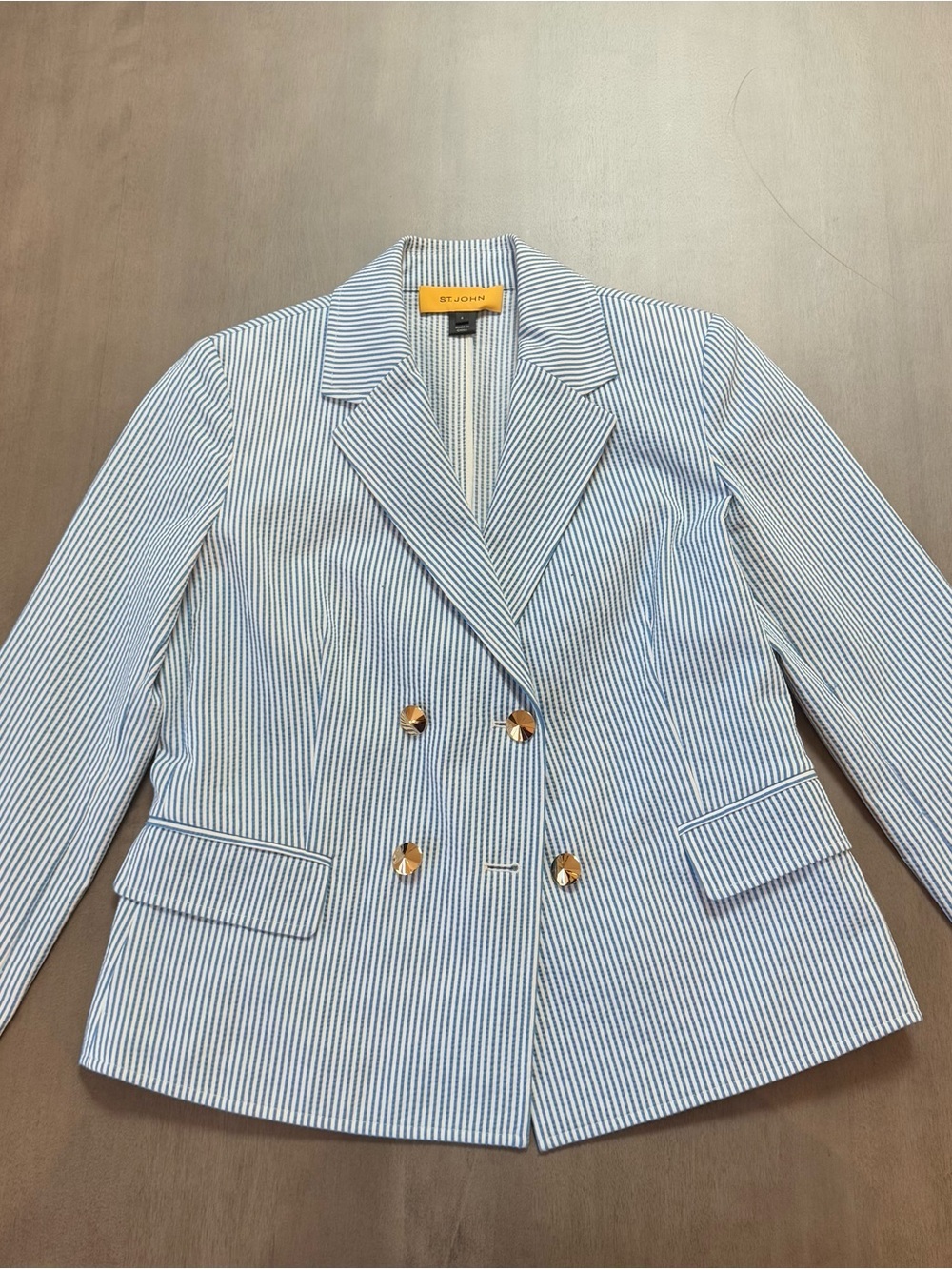 St. John Vintage Blue & White Striped Double-Breasted Blazer